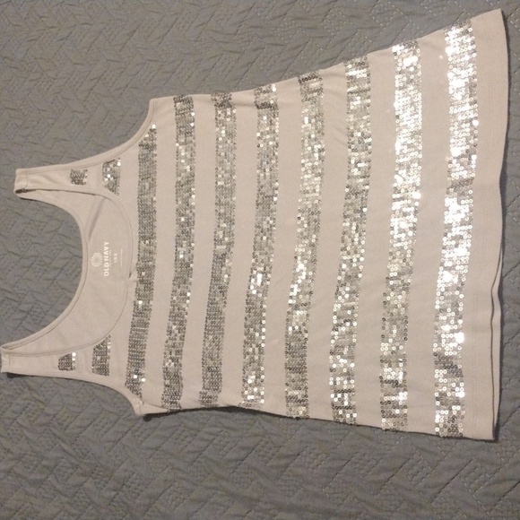 Old Navy White and Silver Sequin Tank - Picture 1 of 11